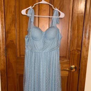 Elegant Blue Polka Dot Dress